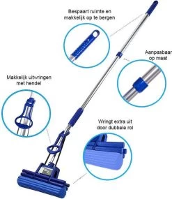 Magic Mop Vloerwisser - Dweilsysteem Zonder Wringen - Inclusief Telescoopsteel 150 Cm - Blauw -Schoonmaakproducten Winkel 1041x1200