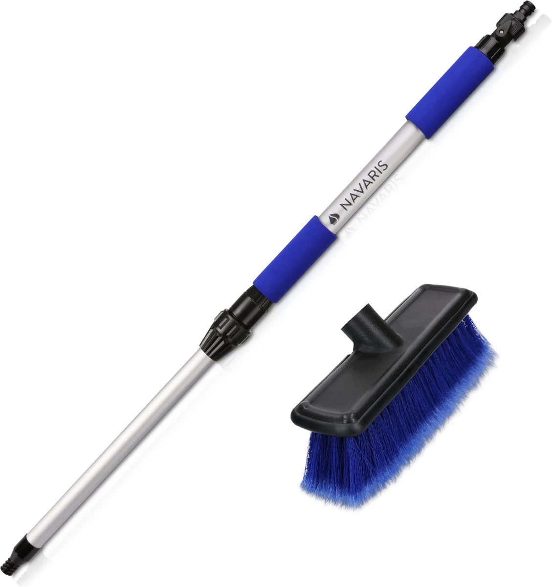 Navaris Telescopische Autowasborstel - Watergevoerde Wasborstel Voor Auto's En Ramen Met Uitschuifbare Lange Handgreep En Zachte Haren - Blauw 4 Navaris Telescopische Autowasborstel - Watergevoerde Wasborstel Voor Auto's En Ramen Met Uitschuifbare Lange Handgreep En Zachte Haren - Blauw - Afbeelding 2