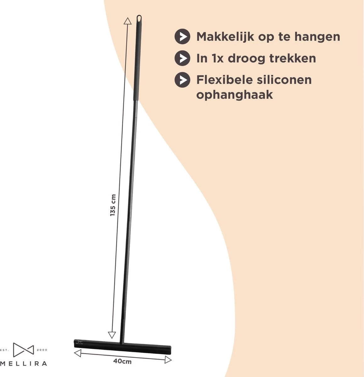 Mellira - Vloerwisser - Vloertrekker Met Steel - Watertrekker Voor Douche - Douchewisser Badkamer - Inclusief Ophanghaak - RVS - Zwart (kerstcadeau Met Verpakking) 6 Mellira - Vloerwisser - Vloertrekker Met Steel - Watertrekker Voor Douche - Douchewisser Badkamer - Inclusief Ophanghaak - RVS - Zwart (kerstcadeau Met Verpakking) - Afbeelding 4