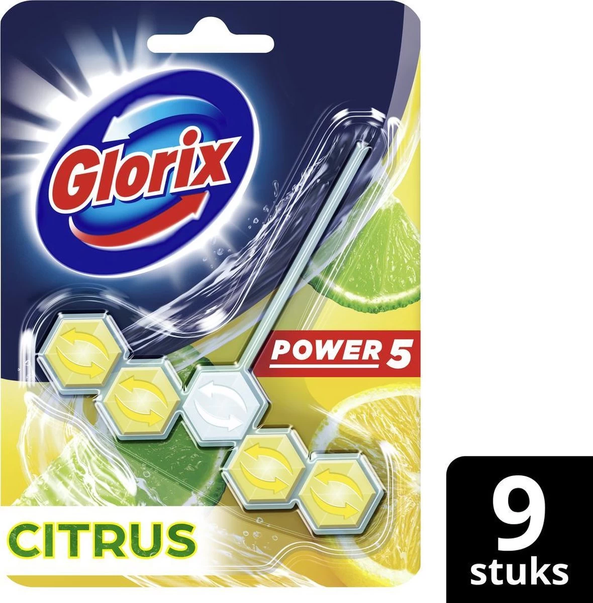 Glorix Power 5 Toiletblokken - Citroen - 9 Stuks - Voordeelverpakking 5 Glorix Power 5 Toiletblokken - Citroen - 9 Stuks - Voordeelverpakking - Afbeelding 3