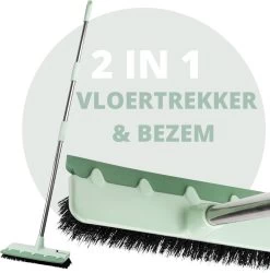 Powarkleen - Vloertrekker Met Steel & Bezem 2 In 1 - Vloerwisser Voor Badkamer Vloer - Groen