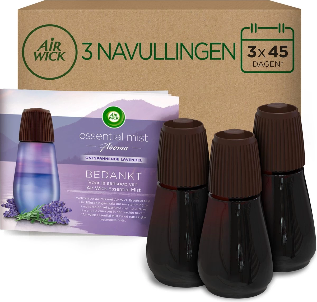 Air Wick Essential Mist Automatische Luchtverfrisser - Ontspannende Lavendel - 3 Navullingen 3 Air Wick Essential Mist Automatische Luchtverfrisser - Ontspannende Lavendel - 3 Navullingen