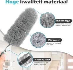 JUST23 Plumeau Uitschuifbaar Met Telescoopsteel – 60 Tot 140 Cm – Ragebol – Stoffer – Duster – Grijs – Incl. Microfiber Doek -Schoonmaakproducten Winkel 1200x1156 3