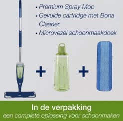Bona Premium Spray Mop - Alles-in-1 Dweilsysteem - Vloerwisser Inclusief Harde Vloer, Tegel/ Laminaat Reiniger & Microvezel Reinigingspad - Streeploos - Sneldrogend -Schoonmaakproducten Winkel 1200x1177