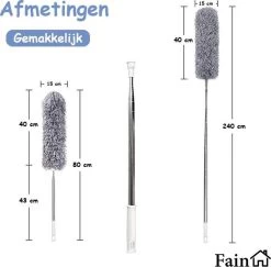 Fain® Plumeau Met Telescoopsteel – Grijs – 80 Tot 240 Cm - Uitschuifbaar – Wasbaar - Flexibel 360° Draaibaar – Duster - Microvezel Ragebol -Schoonmaakproducten Winkel 1200x1182 2