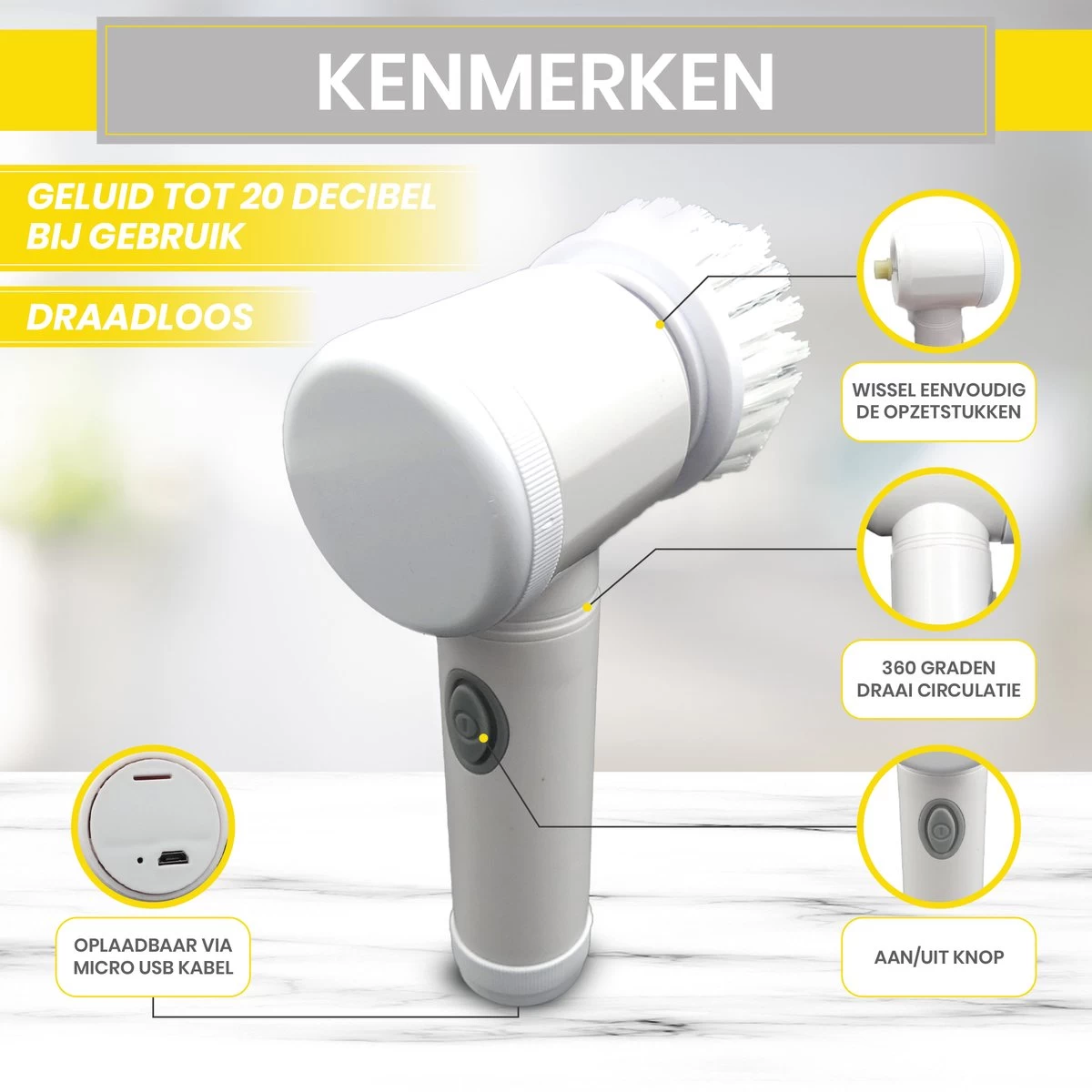 Lenga Elektrische Schoonmaakborstel - 5 In 1 Borstel - Oplaadbaar - Wasborstel - Schoonmaakmiddelen - Schrobborstels 5 Lenga Elektrische Schoonmaakborstel - 5 In 1 Borstel - Oplaadbaar - Wasborstel - Schoonmaakmiddelen - Schrobborstels - Afbeelding 3