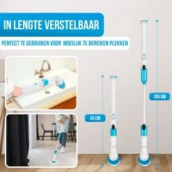Strex Elektrische Schoonmaakborstel - Draadloze Schrobborstel - Schrobber - 3 Opzetstukken - Telescoopsteel - Poetsmachine Met Krachtige Accu -Schoonmaakproducten Winkel 1200x1200 331