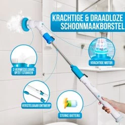 Strex Elektrische Schoonmaakborstel - Draadloze Schrobborstel - Schrobber - 3 Opzetstukken - Telescoopsteel - Poetsmachine Met Krachtige Accu -Schoonmaakproducten Winkel 1200x1200 333