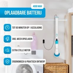 Strex Elektrische Schoonmaakborstel - Draadloze Schrobborstel - Schrobber - 3 Opzetstukken - Telescoopsteel - Poetsmachine Met Krachtige Accu -Schoonmaakproducten Winkel 1200x1200 334