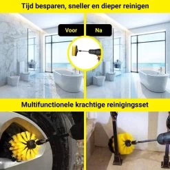 Merkloos 4-delige Borstelset Voor Boormachine - Inclusief Verlengstuk - Opzetborstels - Schrobborstel - Schuurborstel - Schoonmaakborstel - Tapijtreiniger - Brush - Geel - Gratis Verzending -Schoonmaakproducten Winkel 1200x1200 338