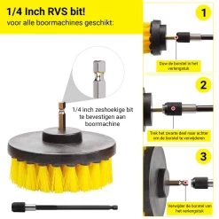 Merkloos 4-delige Borstelset Voor Boormachine - Inclusief Verlengstuk - Opzetborstels - Schrobborstel - Schuurborstel - Schoonmaakborstel - Tapijtreiniger - Brush - Geel - Gratis Verzending -Schoonmaakproducten Winkel 1200x1200 339