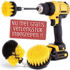 Merkloos 4-delige Borstelset Voor Boormachine - Inclusief Verlengstuk - Opzetborstels - Schrobborstel - Schuurborstel - Schoonmaakborstel - Tapijtreiniger - Brush - Geel - Gratis Verzending -Schoonmaakproducten Winkel 1200x1200 340