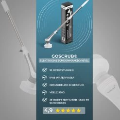 GoScrub® Elektrische Schoonmaakborstel – Elektrische Schrobber - Schrobborstel – Voor Badkamer Of Keuken – Schrobber Met Steel – Luiwagen – Polijstmachine - Poetsmachine Met 10 Opzetstukken -Schoonmaakproducten Winkel 1200x1200 350