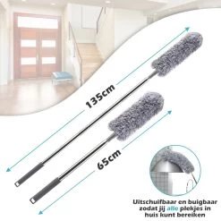 JUST23 Plumeau Uitschuifbaar Met Telescoopsteel – 60 Tot 140 Cm – Ragebol – Stoffer – Duster – Grijs – Incl. Microfiber Doek -Schoonmaakproducten Winkel 1200x1200 415