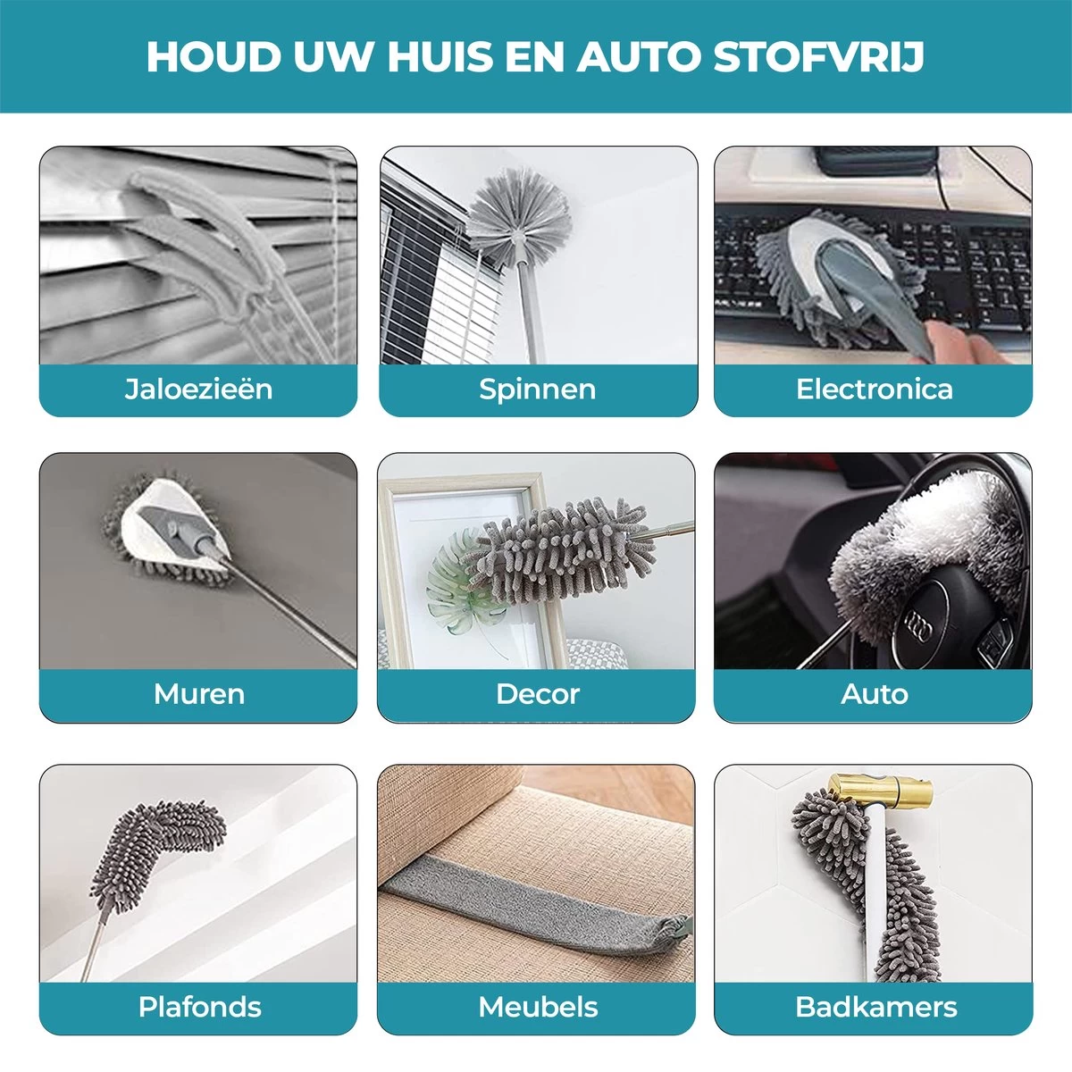 NovaBeau Plumeau Met Telescoopsteel – Microvezel Ragebol Uitschuifbaar - 9-delig Duster Set Met Voegenborstel – RVS Stoffer – Grijs Chenille Borstel – Wasbaar En Draaibaar 8 NovaBeau Plumeau Met Telescoopsteel – Microvezel Ragebol Uitschuifbaar - 9-delig Duster Set Met Voegenborstel – RVS Stoffer – Grijs Chenille Borstel – Wasbaar En Draaibaar - Afbeelding 6