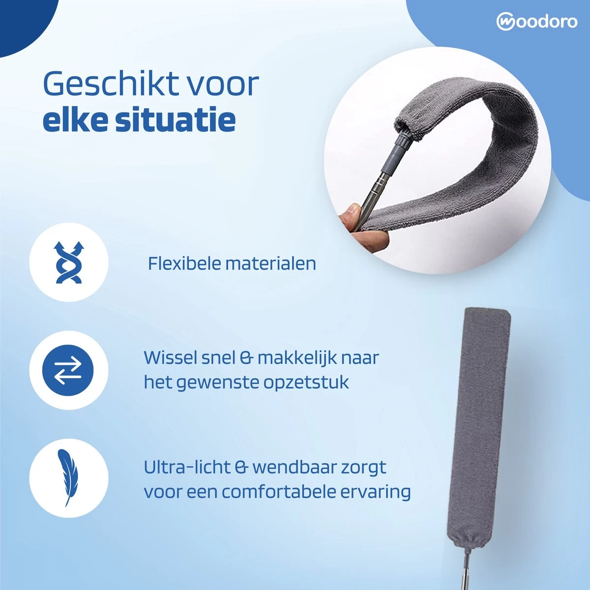 Woodoro Ragebol Uitschuifbaar Complete 9-Delige Set - Verstelbare Telescoopsteel - Plumeau - RVS - Zwart & Grijs 5 Woodoro Ragebol Uitschuifbaar Complete 9-Delige Set - Verstelbare Telescoopsteel - Plumeau - RVS - Zwart & Grijs - Afbeelding 3