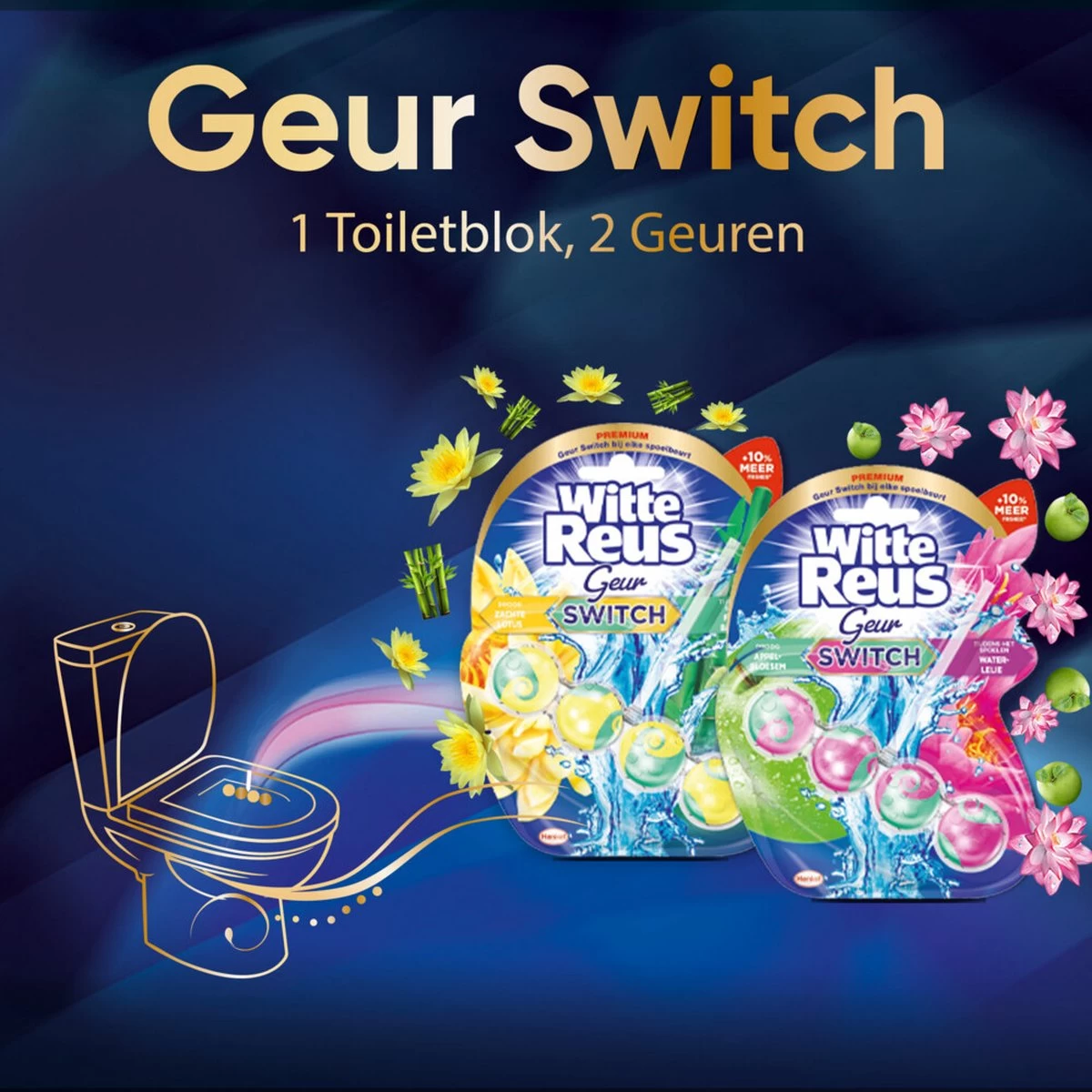 Witte Reus Toiletblok Geur Switch - Appel Waterlelie - WC Blokjes Voordeelverpakking - 10 Stuks 8 Witte Reus Toiletblok Geur Switch - Appel Waterlelie - WC Blokjes Voordeelverpakking - 10 Stuks - Afbeelding 6