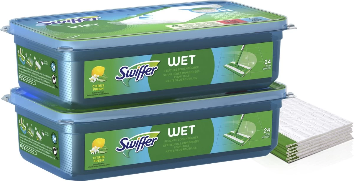 Swiffer Vloerreiniger - Vochtige Vloerdoekjes - Geur Van Citrus Fresh - Voordeelverpakking 2 X 48 Stuks 2 Swiffer Vloerreiniger - Vochtige Vloerdoekjes - Geur Van Citrus Fresh - Voordeelverpakking 2 X 48 Stuks