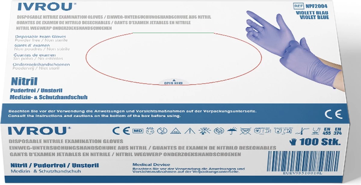 IVROU® Nitril Handschoenen - 100 Stuks Wegwerp Handschoenen - Poeder Vrij, Latex Vrij - Maat: M - Violet Blauw 3 IVROU® Nitril Handschoenen - 100 Stuks Wegwerp Handschoenen - Poeder Vrij, Latex Vrij - Maat: M - Violet Blauw