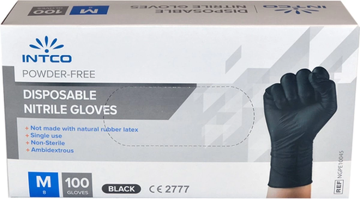 Intco Nitril Handschoenen - Latex Vrij - Zwart - 100 Stuks - Maat Medium 9 Intco Nitril Handschoenen - Latex Vrij - Zwart - 100 Stuks - Maat Medium - Afbeelding 7