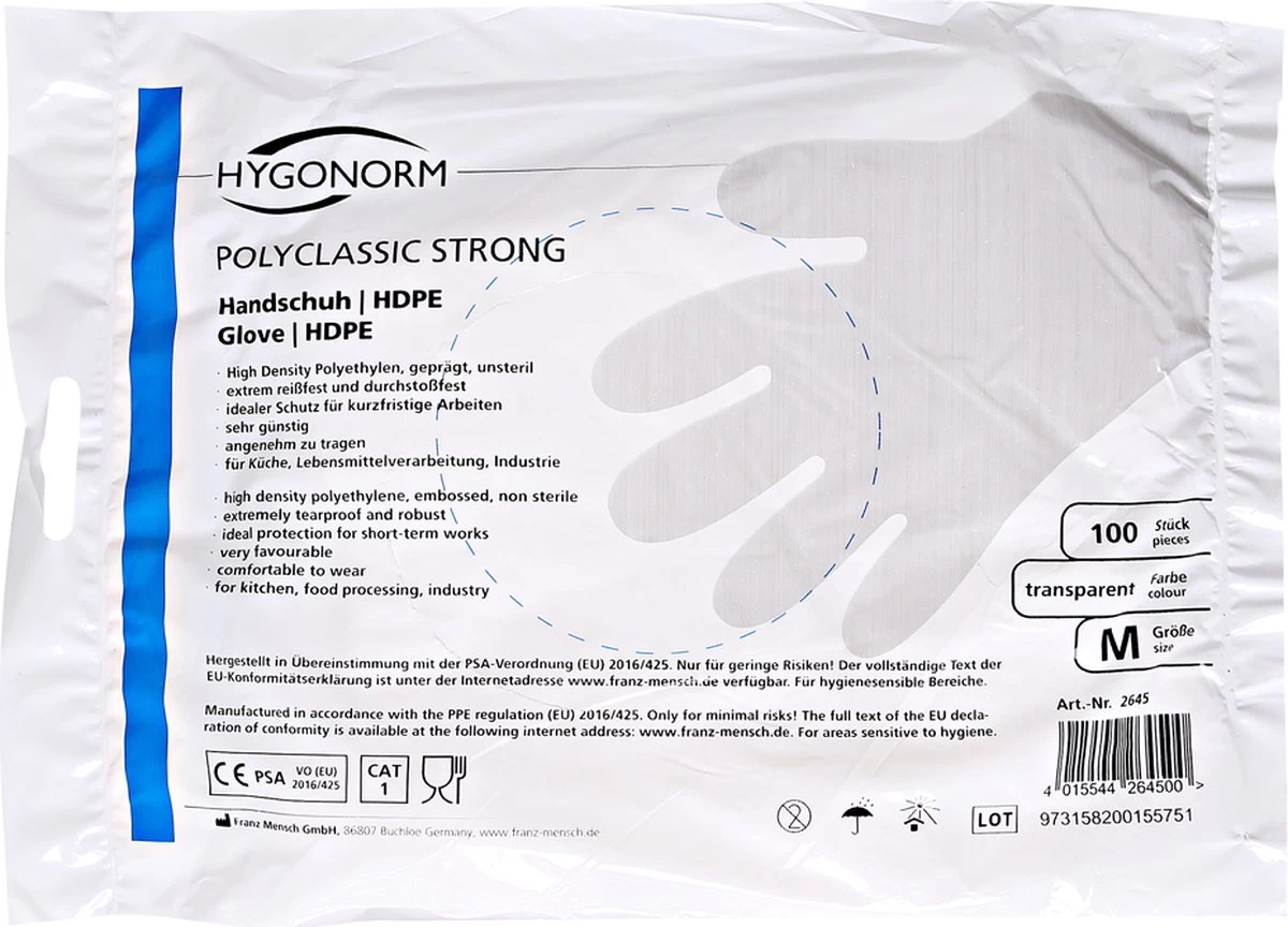 Hygonorm Plastic Handschoen Wegwerp Transparant HDPE - 100 Stuks - Maat M 4 Hygonorm Plastic Handschoen Wegwerp Transparant HDPE - 100 Stuks - Maat M - Afbeelding 2