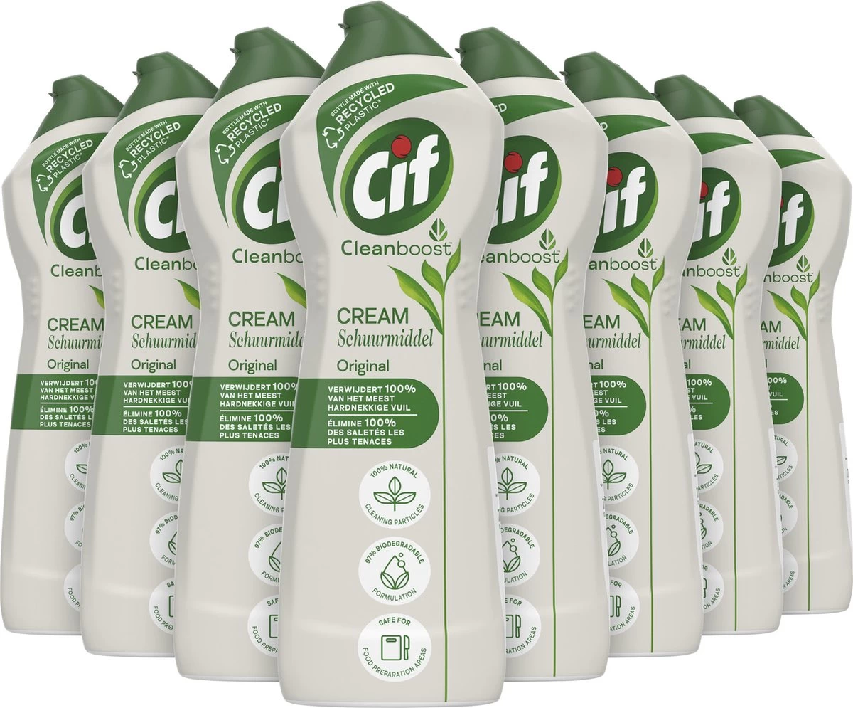 Cif CleanBoost Cream Original Schuurmiddel - 8 X 750 Ml - Voordeelverpakking 3 Cif CleanBoost Cream Original Schuurmiddel - 8 X 750 Ml - Voordeelverpakking