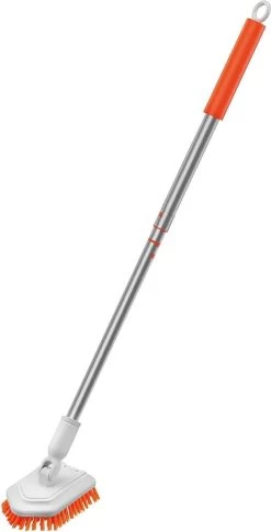 Merkloos Badkamer Reinigingsborstel - Badkamerschrobborstel - Reinigingsborstel - Met Afneembare Telescopische Handgreep En 180° Verstelbare Gezamenlijke Reinigingsborstel - Lange Steel 107 Cm