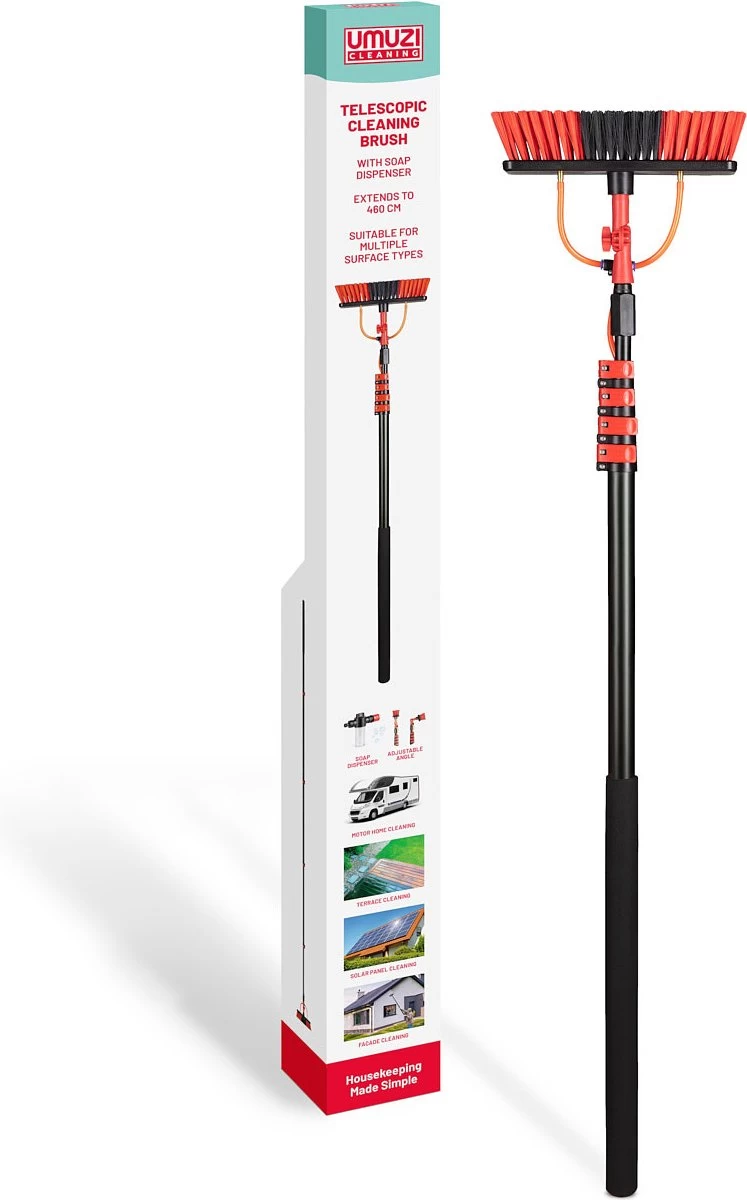 Umuzi Cleaning Telescopische Waterborstel - Uitschuifbare Schrobborstel Voor Ramen, Gevel En Huis - 1,3 Tot 4,6 Meter - Reiniger Met 4 Uitschuifbare Delen - Zeepdispenser Met Doseerknop 3 Umuzi Cleaning Telescopische Waterborstel - Uitschuifbare Schrobborstel Voor Ramen, Gevel En Huis - 1,3 Tot 4,6 Meter - Reiniger Met 4 Uitschuifbare Delen - Zeepdispenser Met Doseerknop