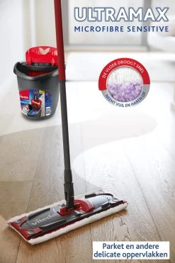 Vileda UltraMax Sensitive - Complete Set - Vlakke Microvezelmop + Emmer Met Pers - Voor Parket En Delicate Oppervlakken -Schoonmaakproducten Winkel 799x1200