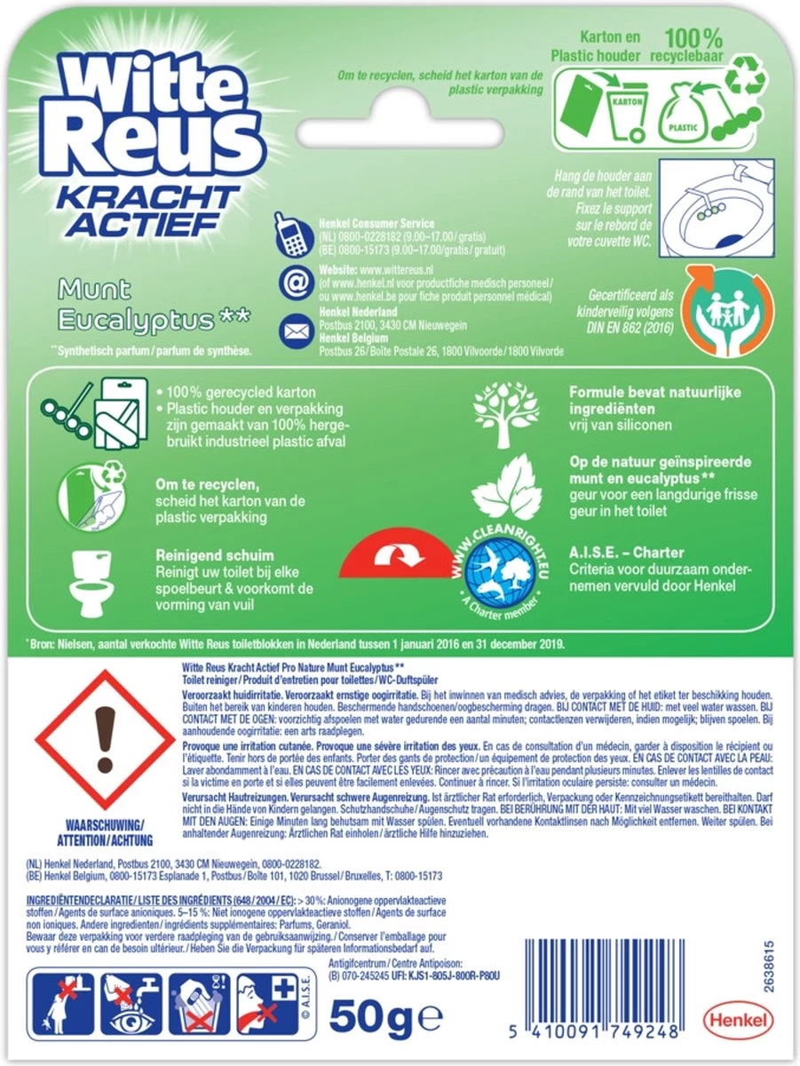 Witte Reus Toiletblok Kracht Actief Pro Nature Munt Eucalyptus 4 Witte Reus Toiletblok Kracht Actief Pro Nature Munt Eucalyptus - Afbeelding 2