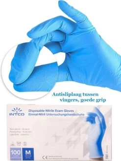 Intco Nitril Handschoenen - 100 Stuks Nitril Wegwerp Handschoenen - Poedervrij, Latexvrij - Onderzoekshandschoenen - Maat: M - Blauw -Schoonmaakproducten Winkel 907x1200 2